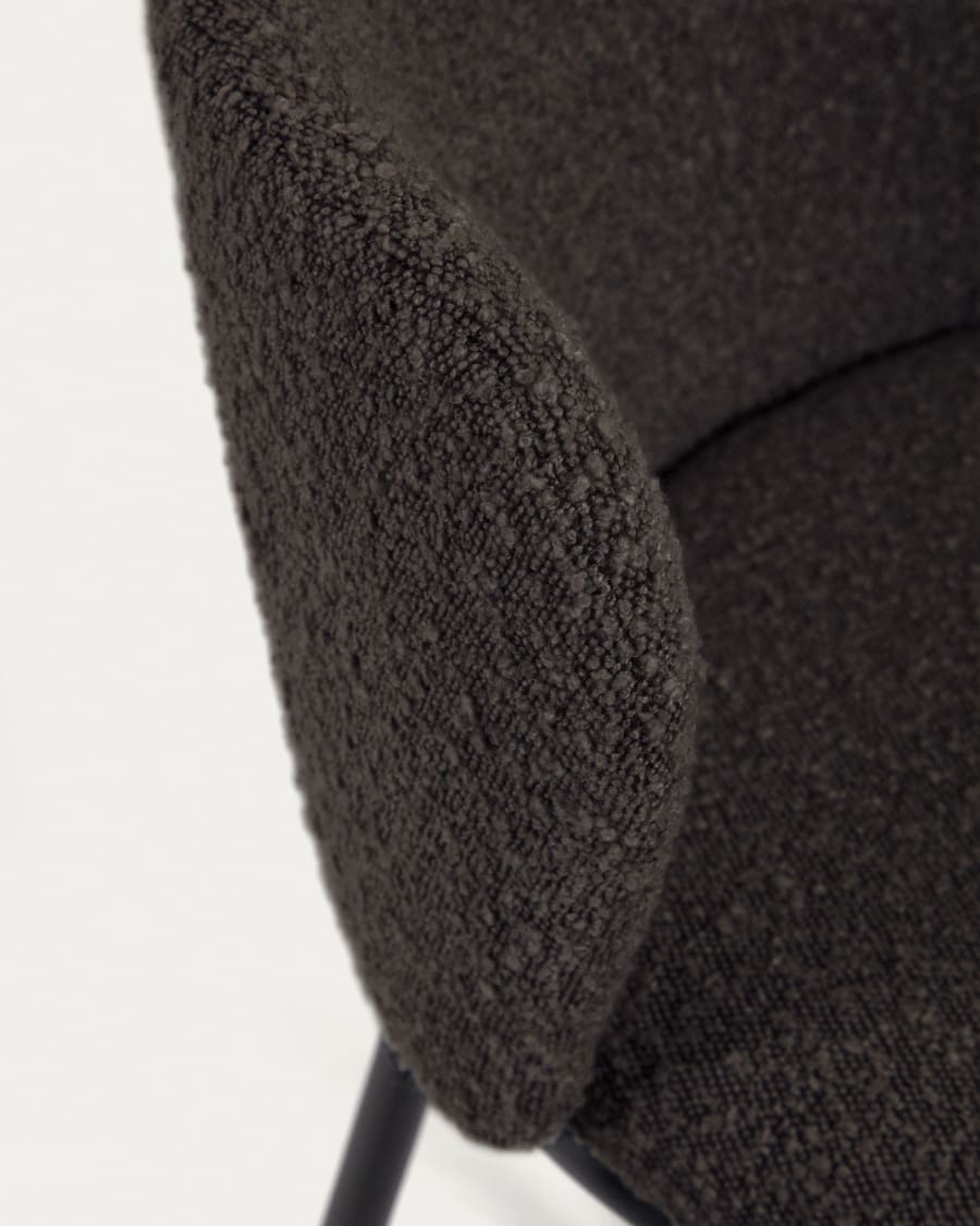 Ciselia stool with black bouclé and black steel legs, height 75 cm FSC Mix Credit