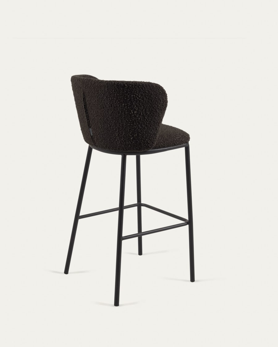 Ciselia stool with black bouclé and black steel legs, height 75 cm FSC Mix Credit