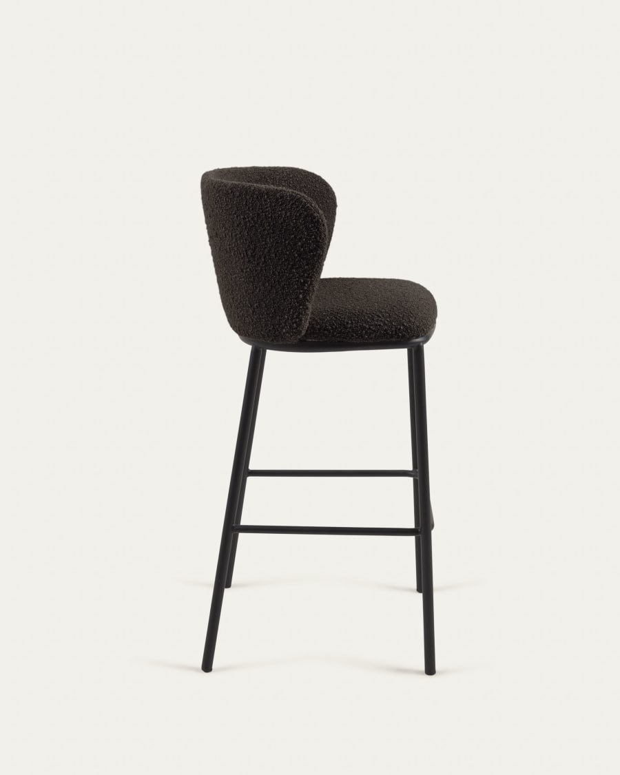 Ciselia stool with black bouclé and black steel legs, height 75 cm FSC Mix Credit