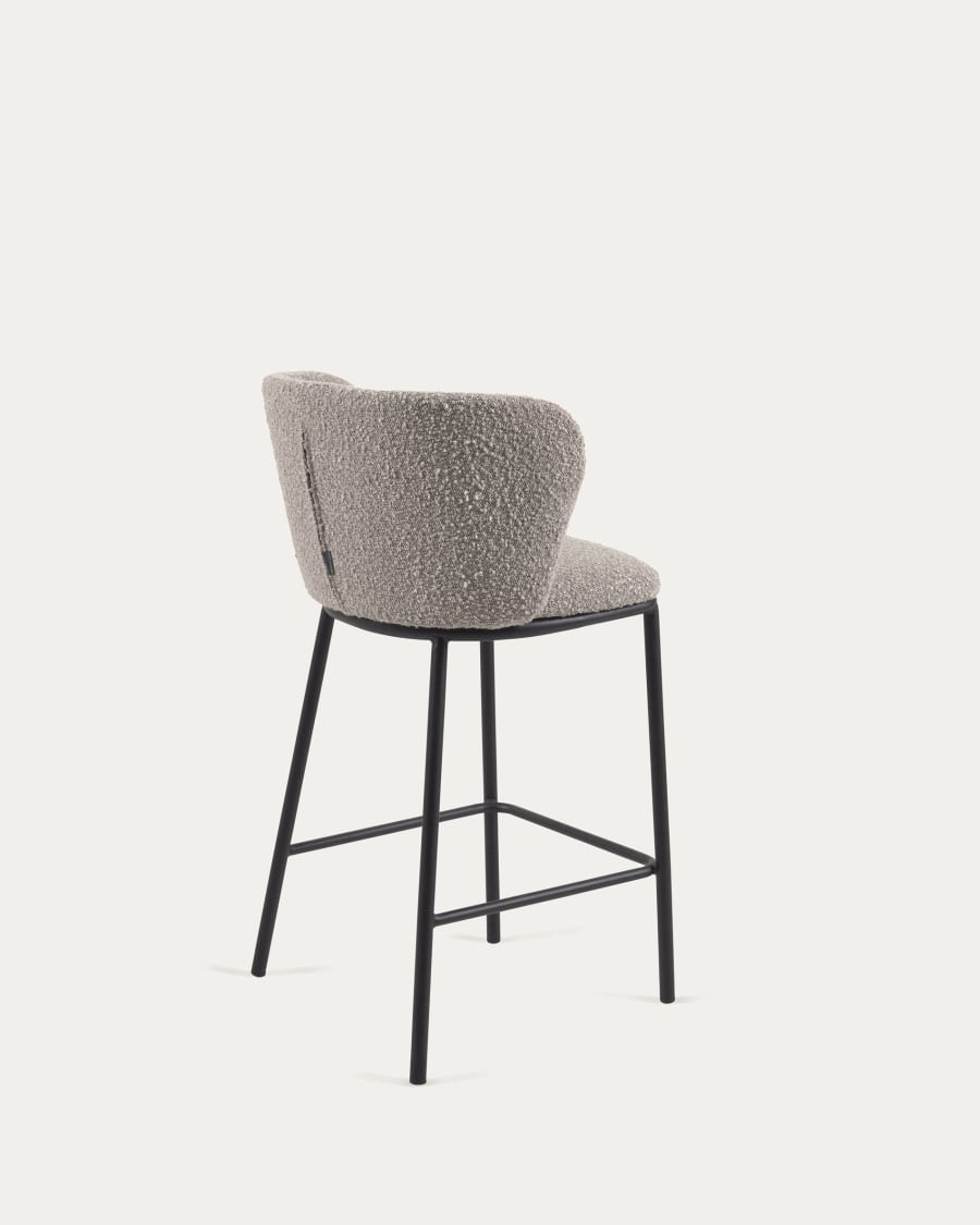 Ciselia stool with light grey bouclé and black steel legs height 65 cm FSC Mix Credit