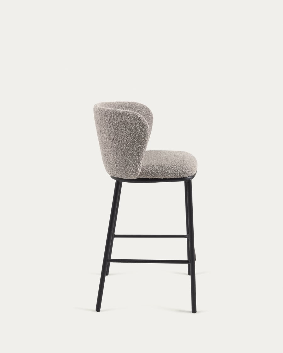Ciselia stool with light grey bouclé and black steel legs height 65 cm FSC Mix Credit