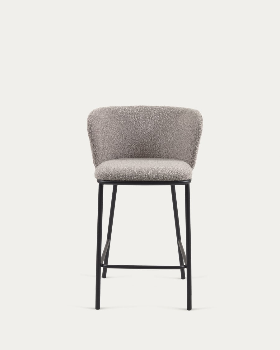 Ciselia stool with light grey bouclé and black steel legs height 65 cm FSC Mix Credit