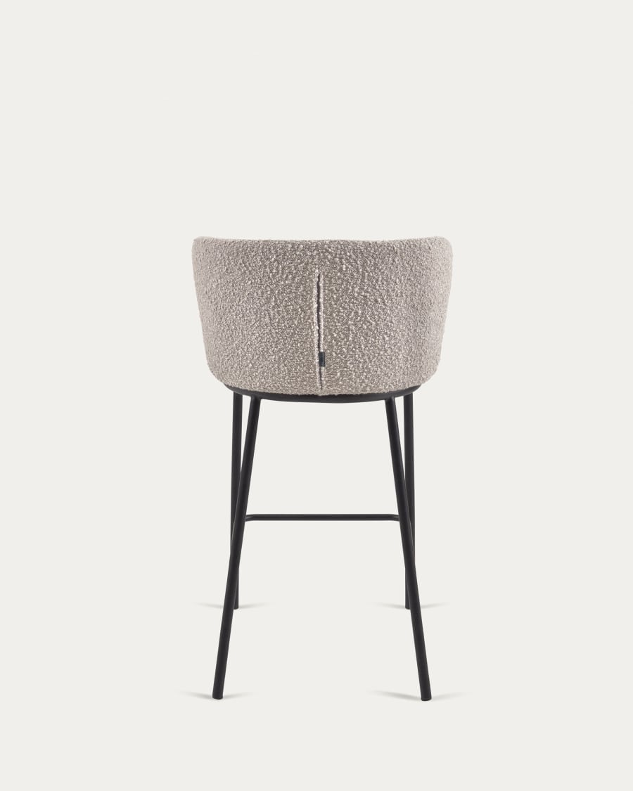 Ciselia stool with light grey bouclé and black steel legs height 65 cm FSC Mix Credit