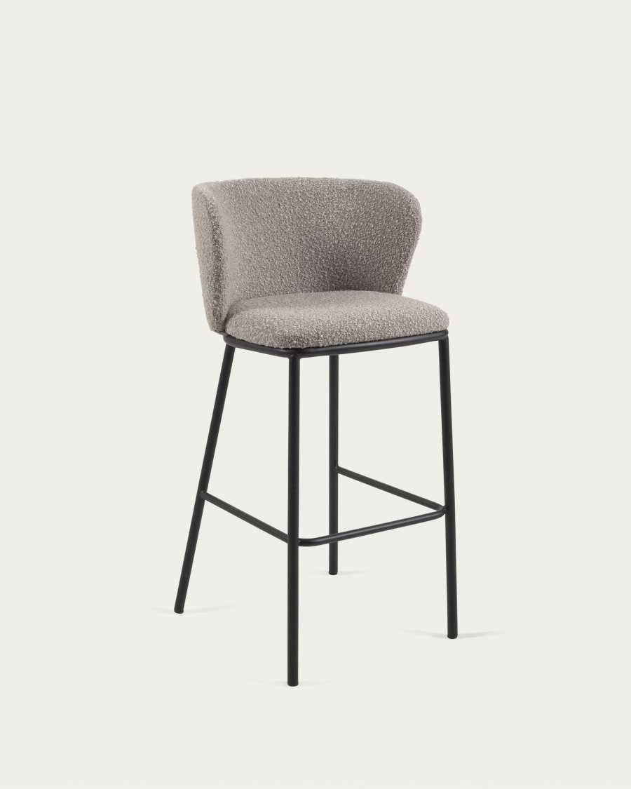 Ciselia stool with light grey bouclé and black steel legs height 75 cm FSC Mix Credit
