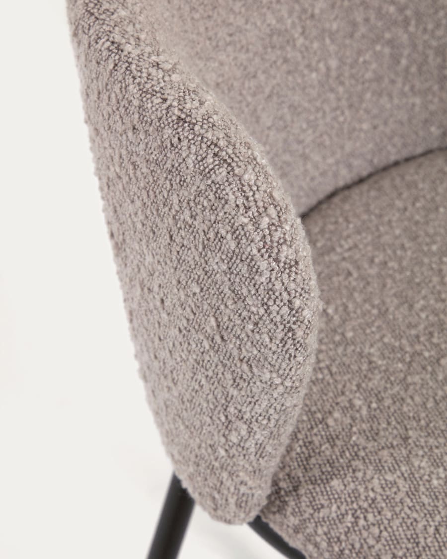 Ciselia stool with light grey bouclé and black steel legs height 75 cm FSC Mix Credit
