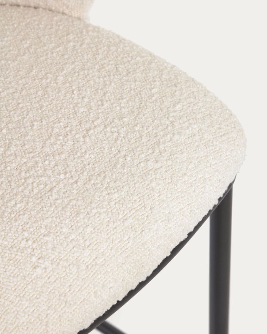 Ciselia stool with white bouclé and black steel legs height 75 cm FSC Mix Credit