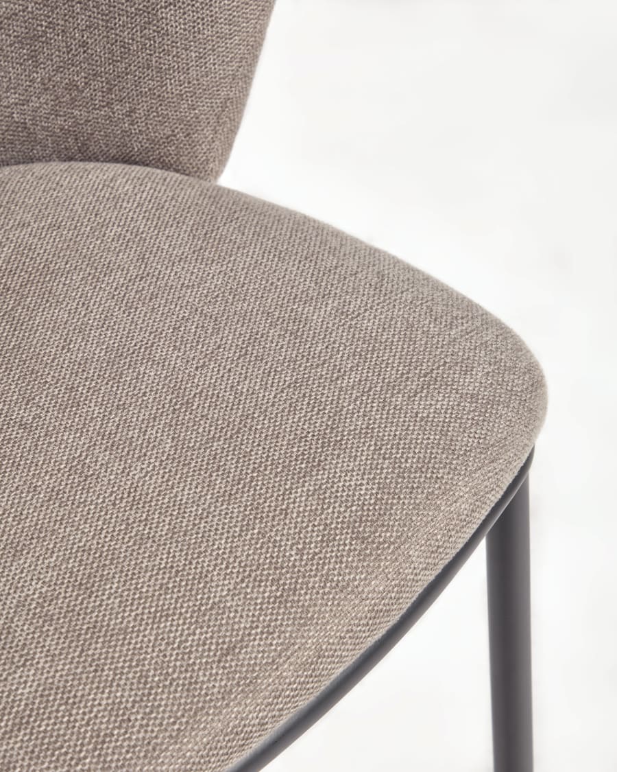 Ciselia stool in brown chenille with steel legs in black, 65 cm height FSC Mix Credit