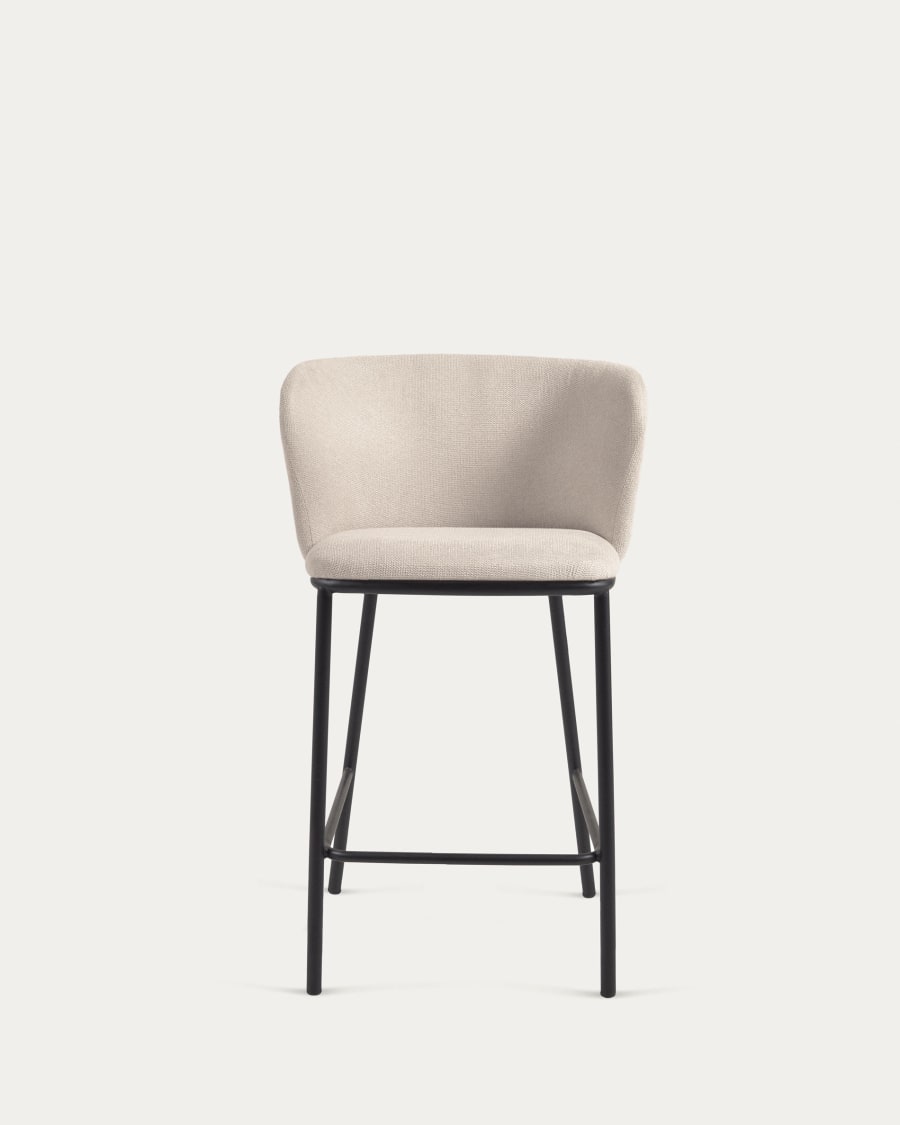 Ciselia stool in beige chenille with steel legs in black 65 cm height FSC Mix Credit