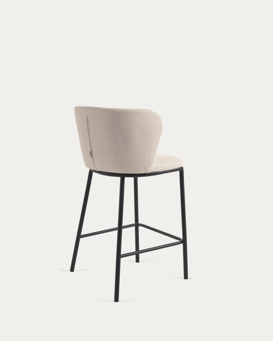Ciselia stool in beige chenille with steel legs in black 65 cm height FSC Mix Credit