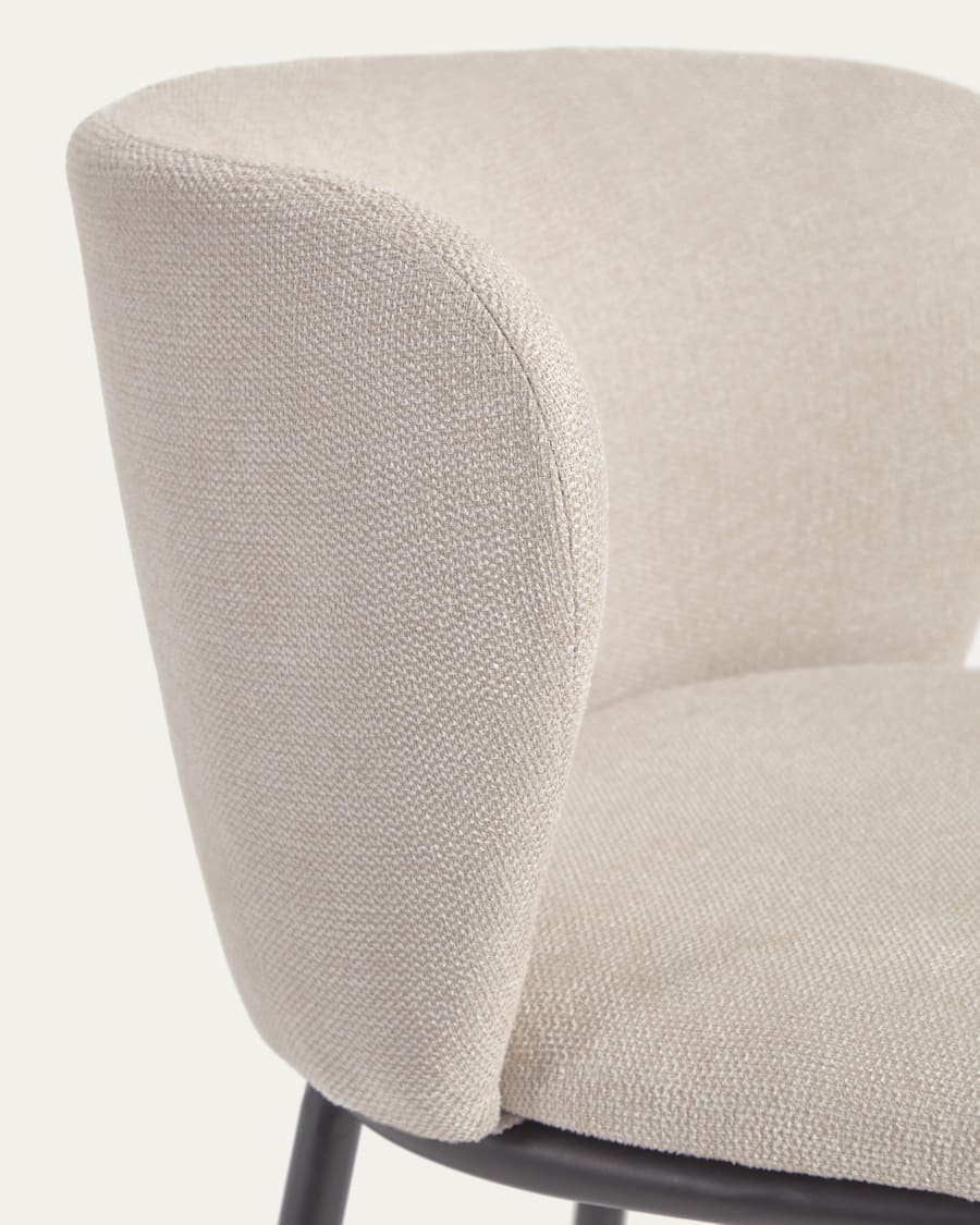 Ciselia stool in beige chenille and black steel legs height 75 cm FSC Mix Credit