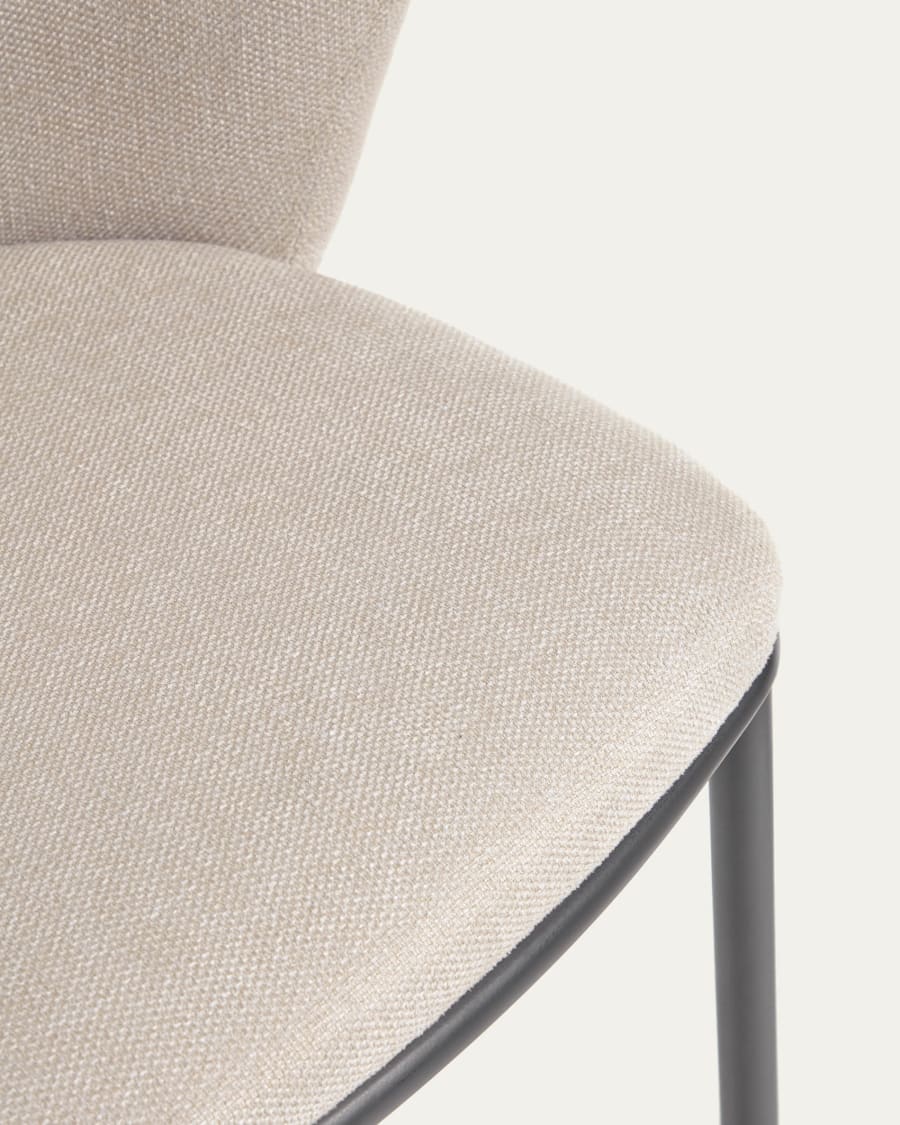Ciselia stool in beige chenille and black steel legs height 75 cm FSC Mix Credit