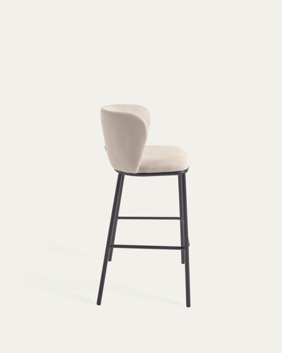 Ciselia stool in beige chenille and black steel legs height 75 cm FSC Mix Credit