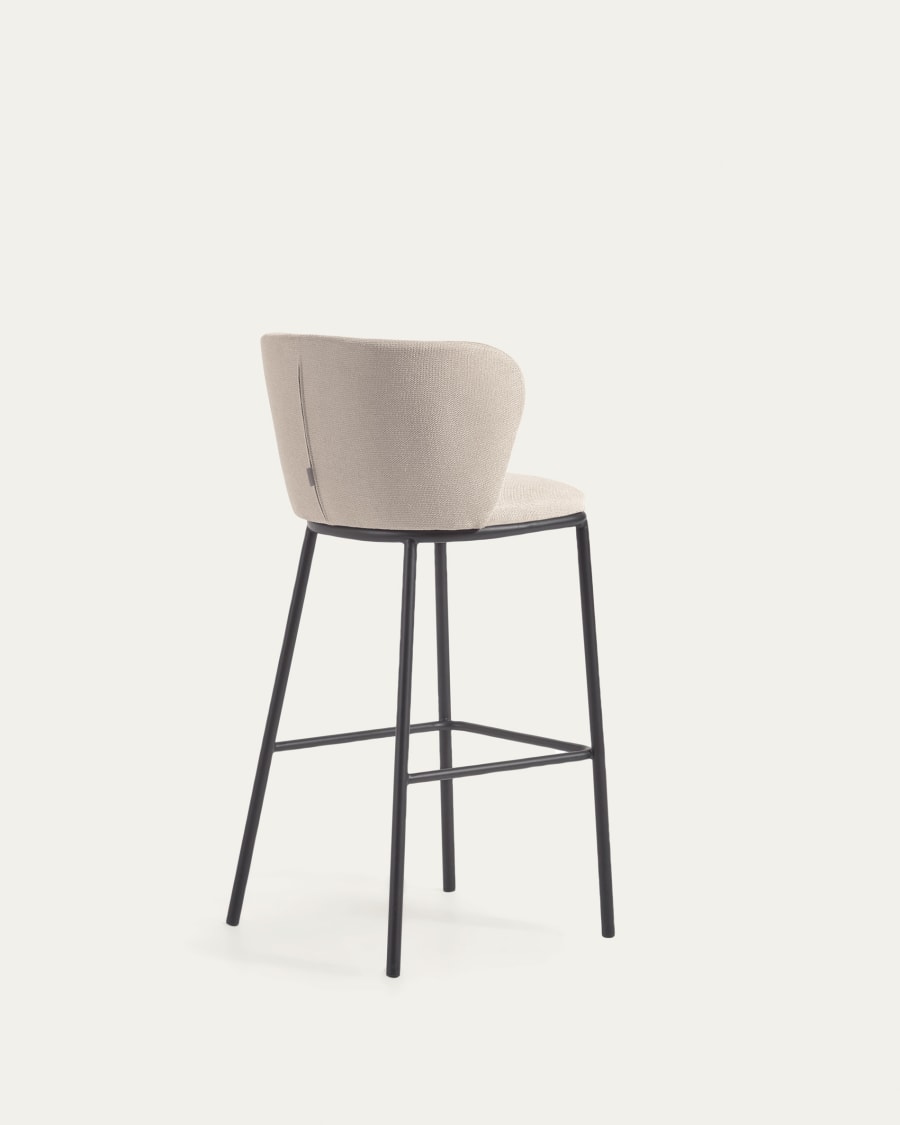 Ciselia stool in beige chenille and black steel legs height 75 cm FSC Mix Credit