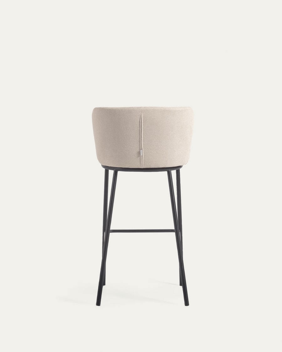 Ciselia stool in beige chenille and black steel legs height 75 cm FSC Mix Credit