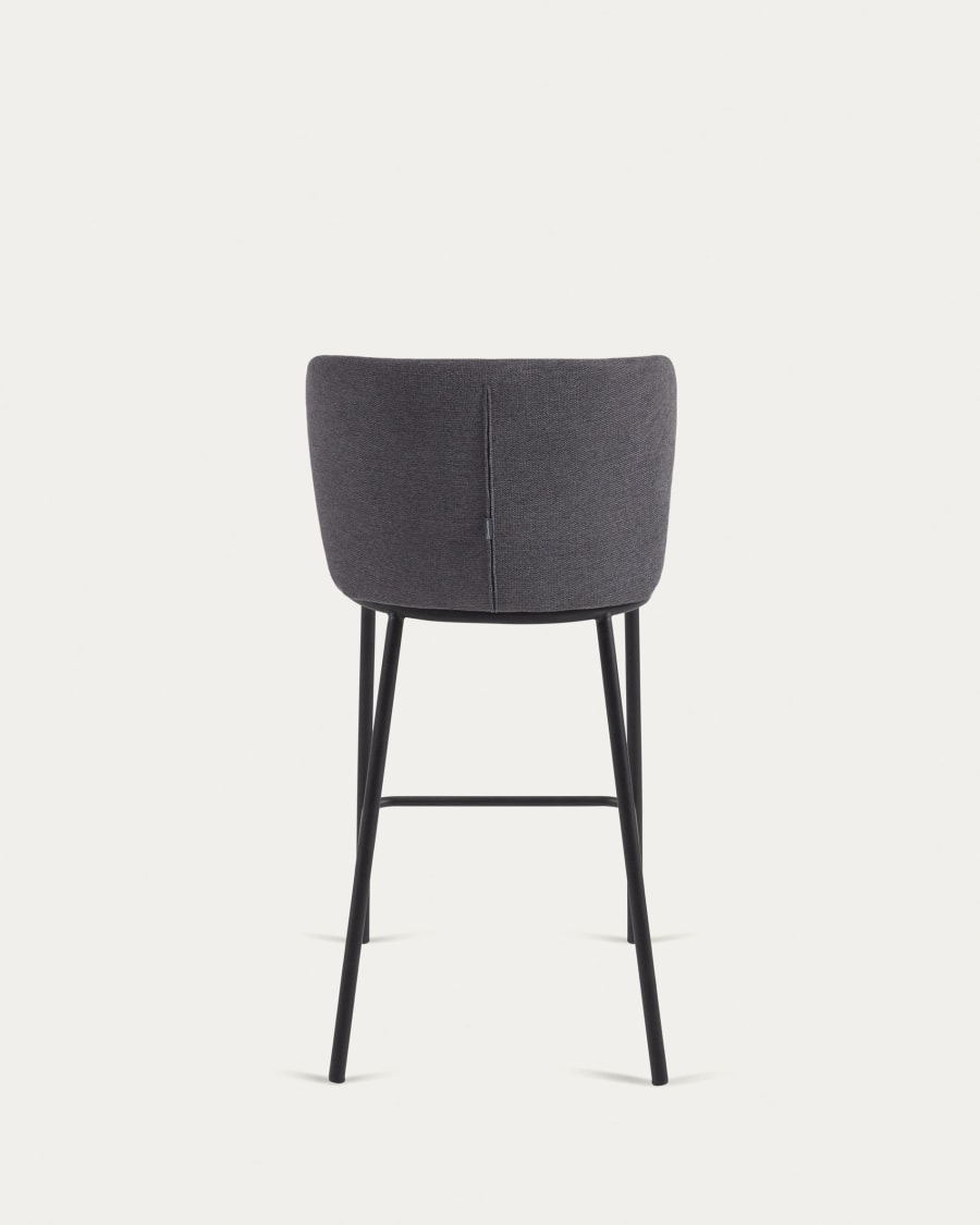 Ciselia stool in dark grey chenille with steel legs in black 65 cm height FSC Mix Credit