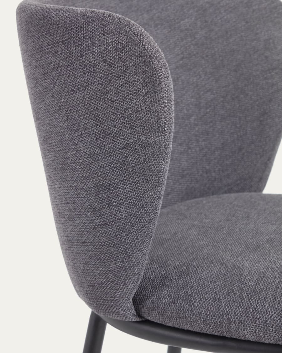 Ciselia stool in dark grey chenille and black steel legs 75 cm FSC Mix Credit