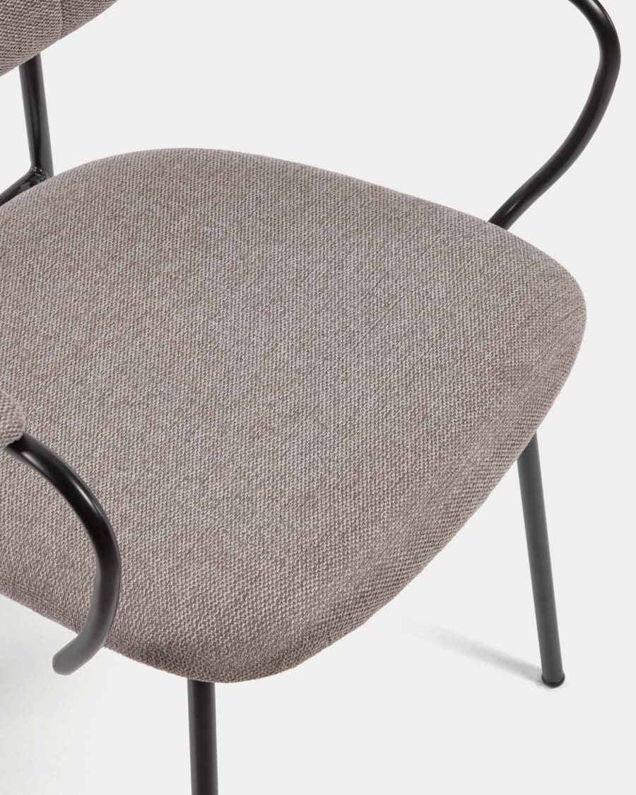 Καρέκλα Auxtina, ανοιχτό καφέ chenille και μαύρο ατσάλι