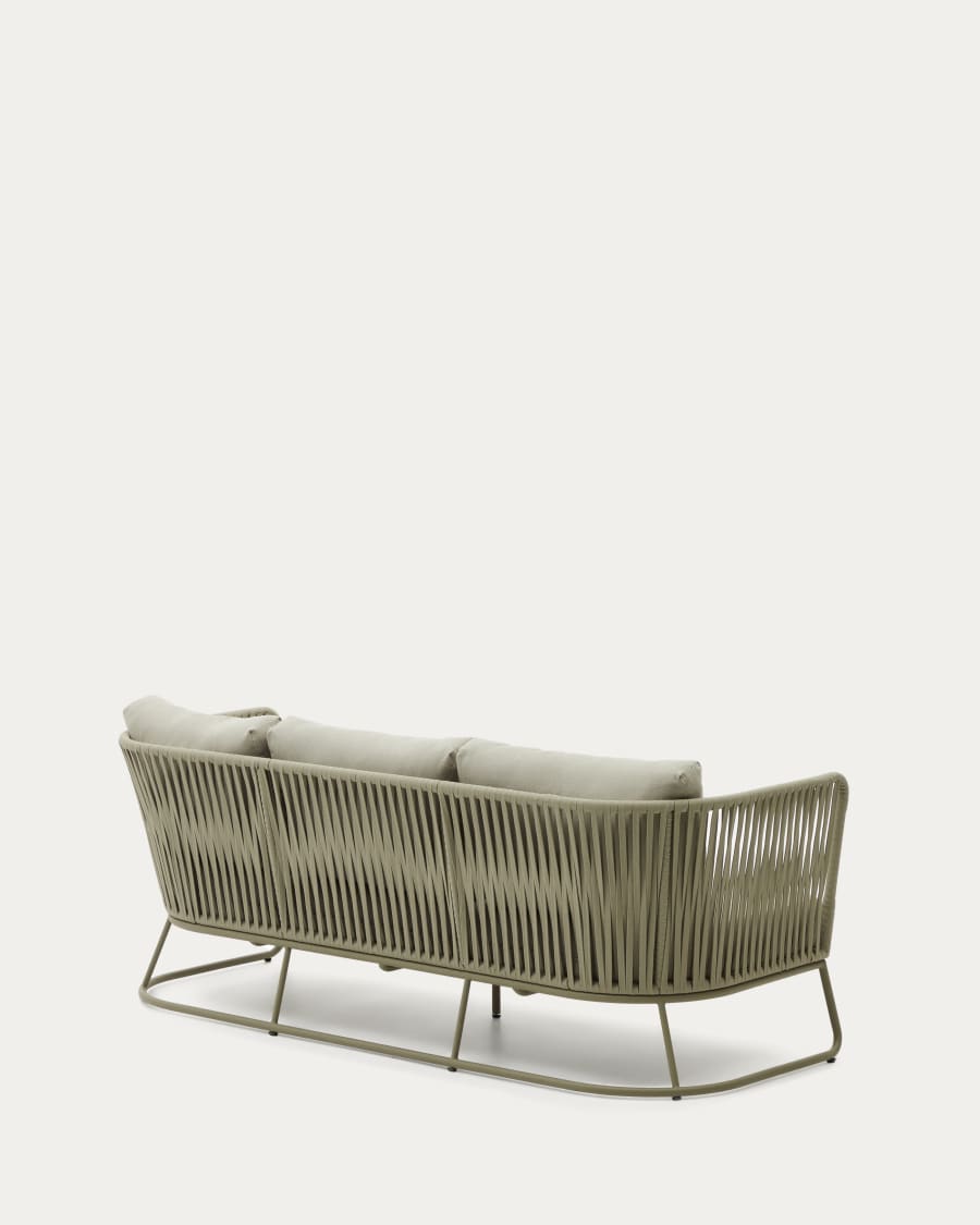 Saconca 3-seater outdoor sofa made of cord and green galvanised steel, 189 cm