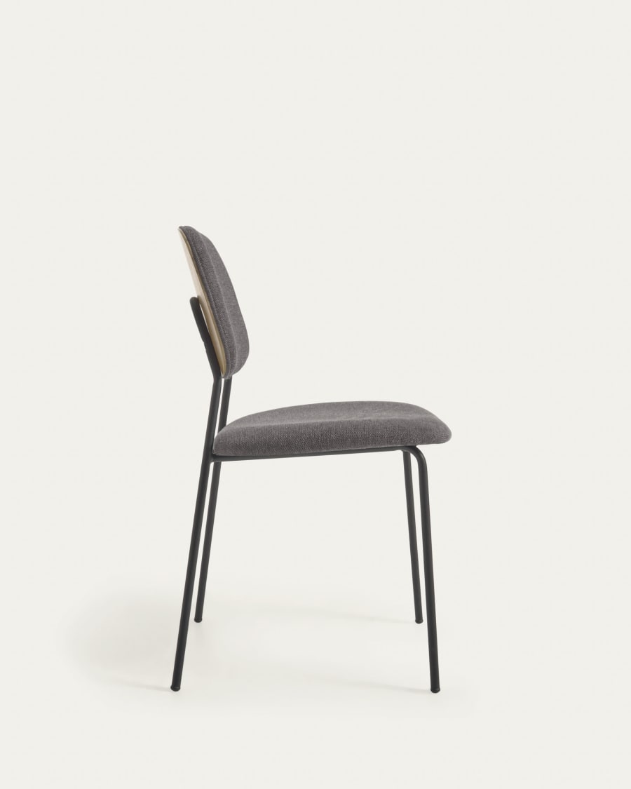 Benilda dark grey stackable chair with oak veneer and steel in black FSC Mix Credit