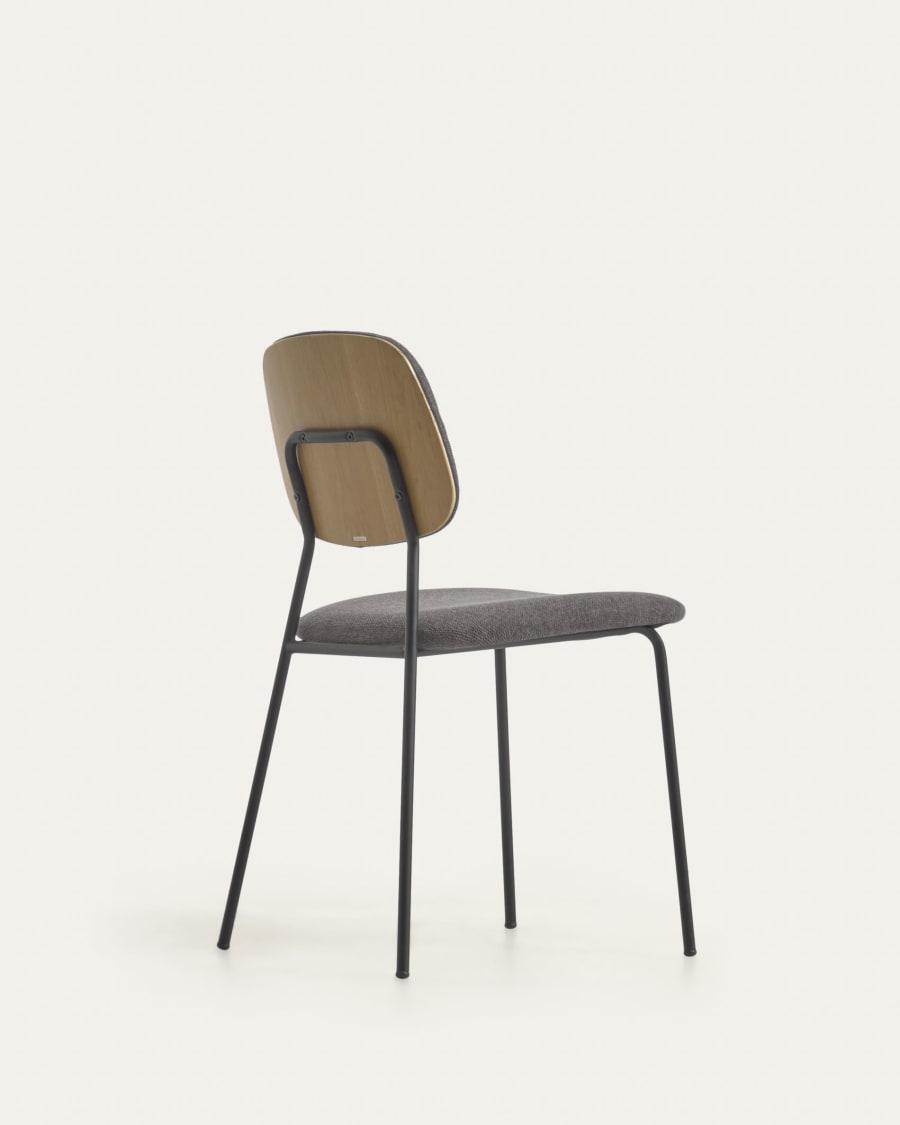 Benilda dark grey stackable chair with oak veneer and steel in black FSC Mix Credit
