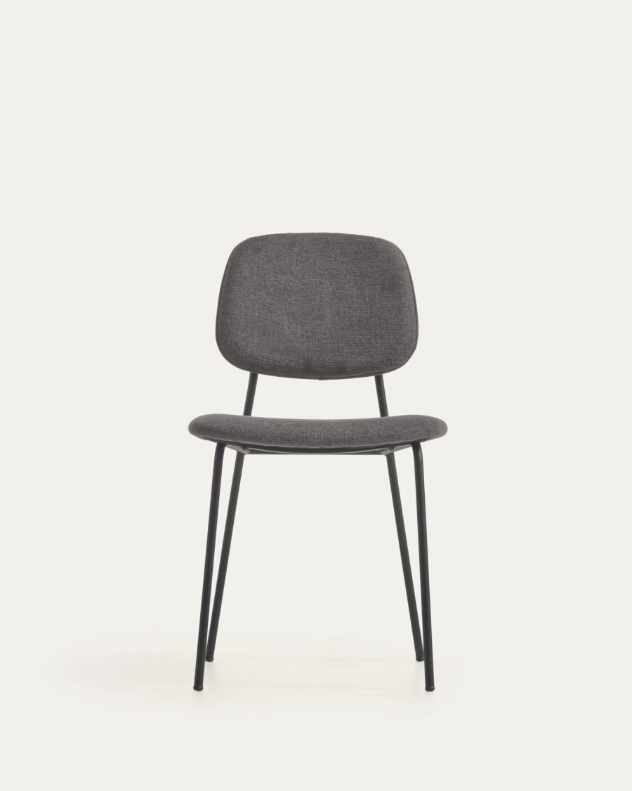 Benilda dark grey stackable chair with oak veneer and steel in black FSC Mix Credit