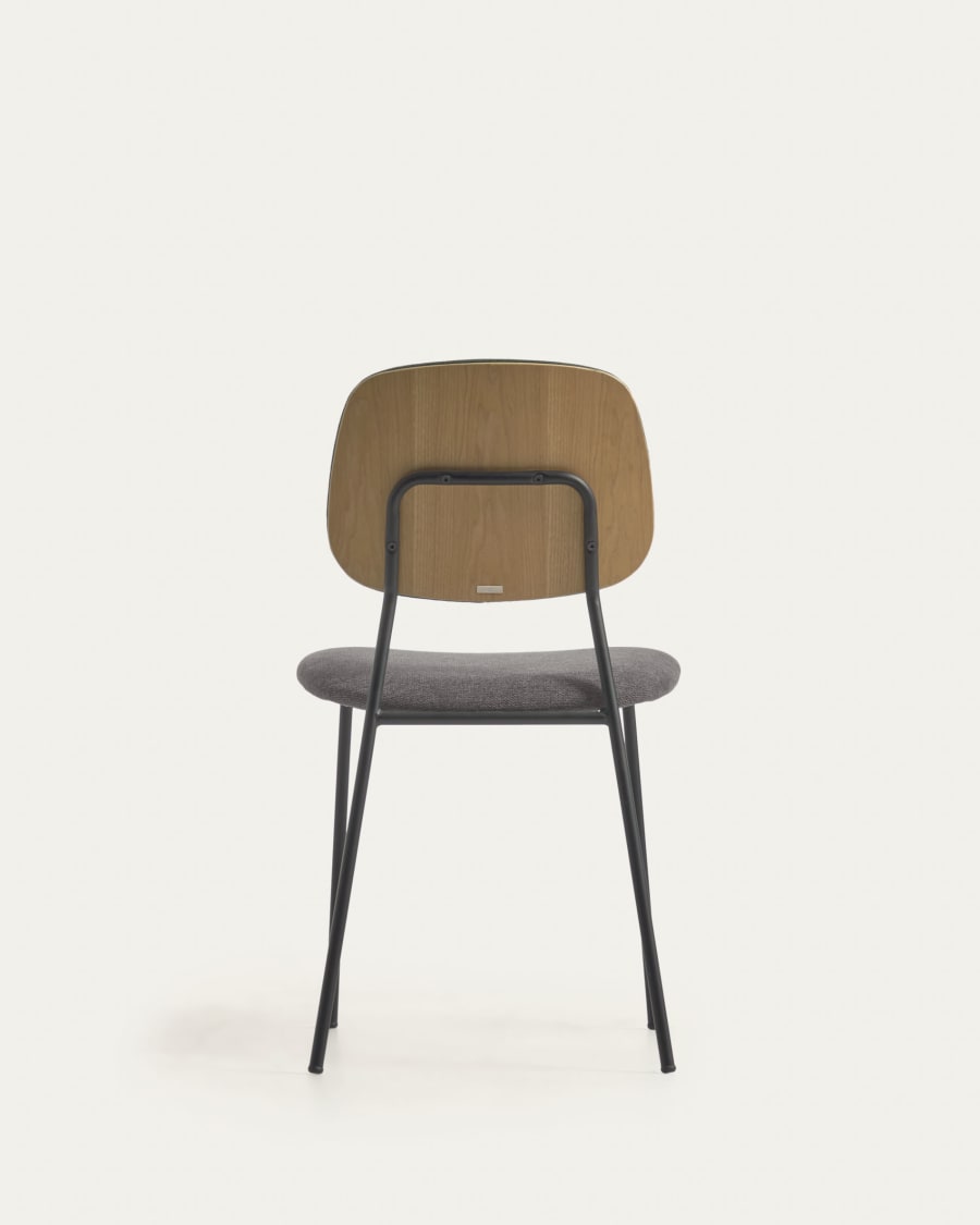 Benilda dark grey stackable chair with oak veneer and steel in black FSC Mix Credit
