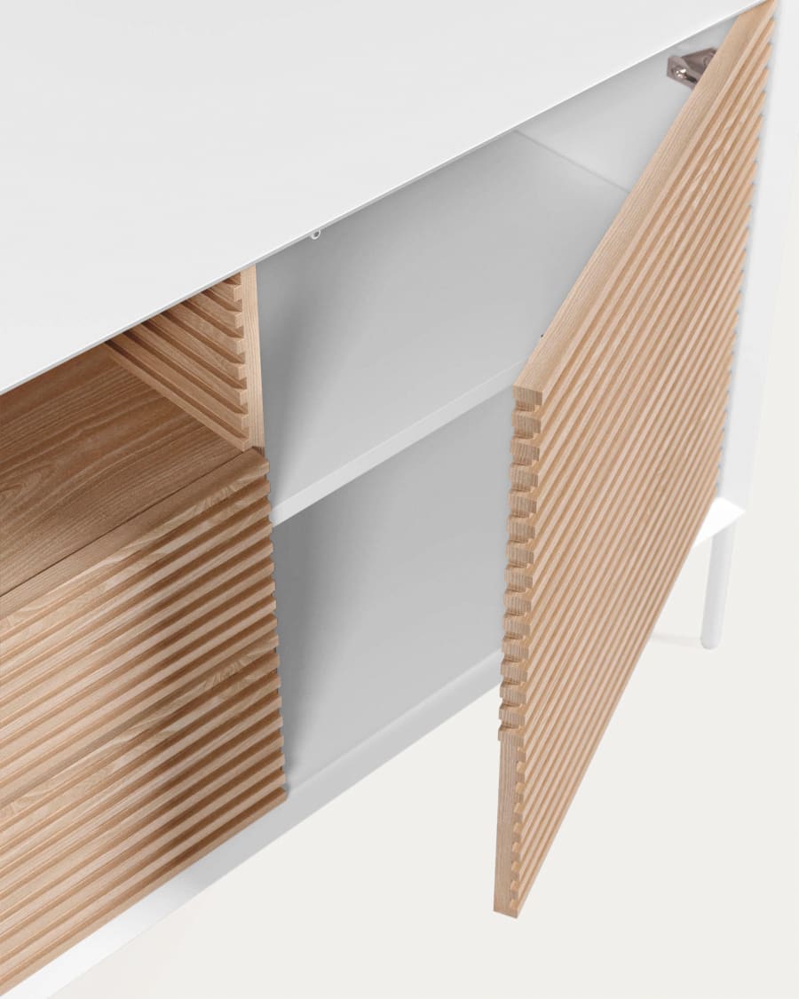 Marielle Sideboard 3 Türen 1 Schublade Eschenfurnier lackiert Metall in Weiß 207 x 69 cm