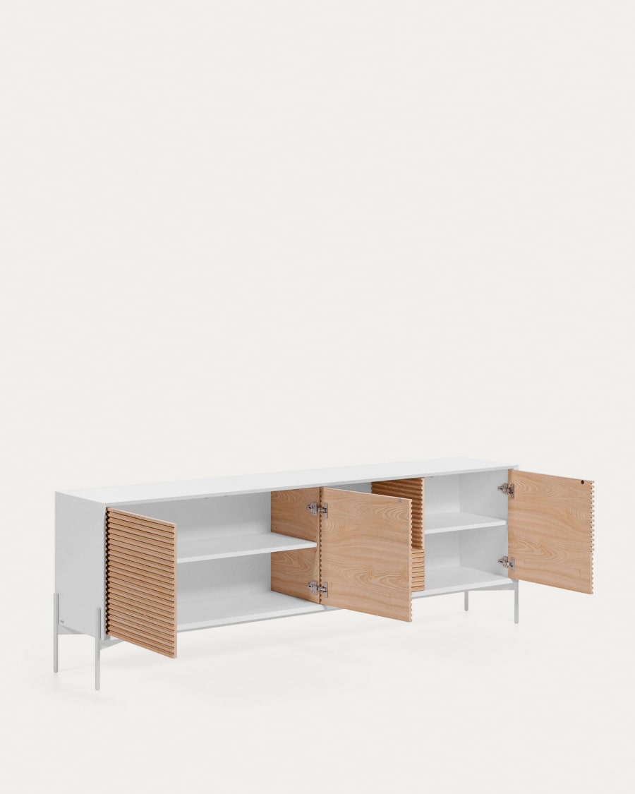 Marielle Sideboard 3 Türen 1 Schublade Eschenfurnier lackiert Metall in Weiß 207 x 69 cm