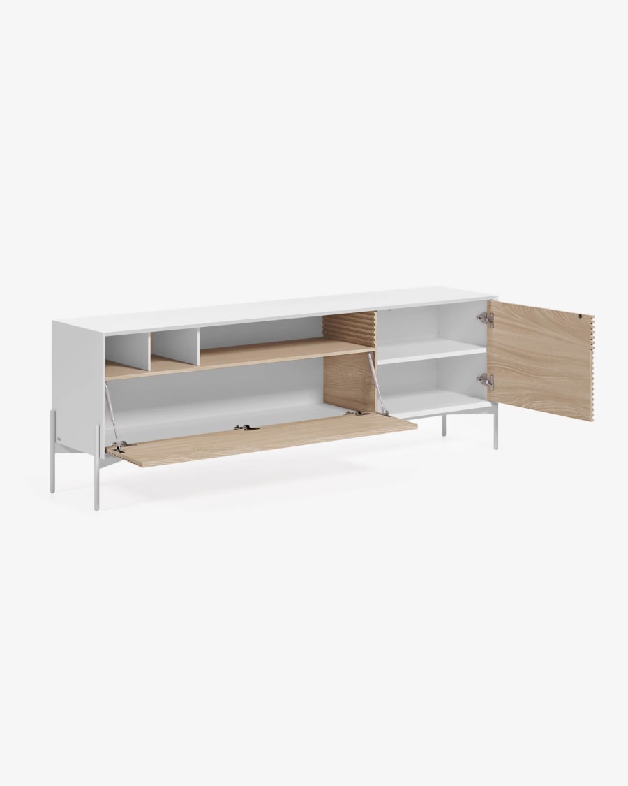 Marielle TV stand made from ash wood with white lacquer 187 x 63 cm.
