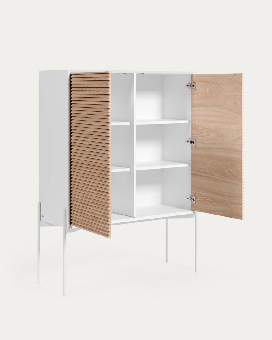 Marielle Sideboard 2 Türen Eschenfurnier weiße Lackierung und Metall in Weiß 107 x 140 cm