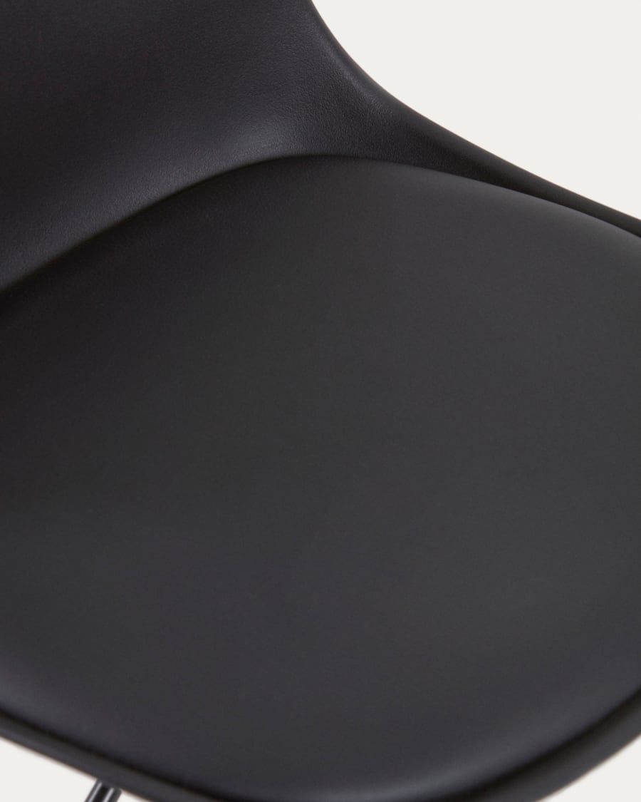 Orlando-T barstool - black synthetic leather and matt black steel 60-82 cm