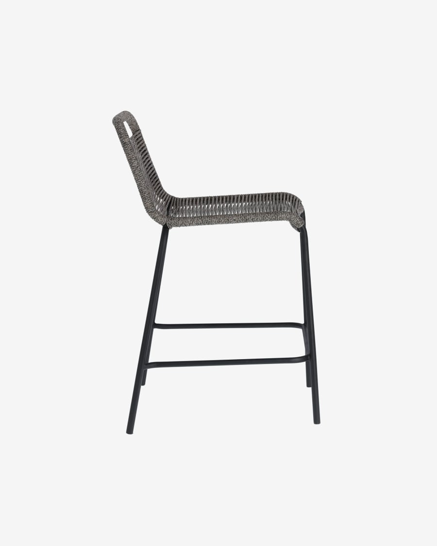 Lambton kruk in grijs touw en staal met zwarte afwerking hoogte 62 cm