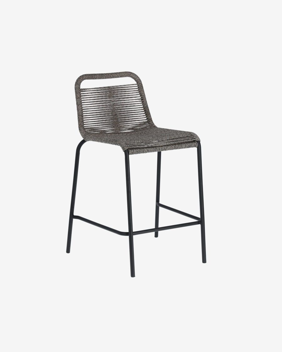 Lambton kruk in grijs touw en staal met zwarte afwerking hoogte 62 cm