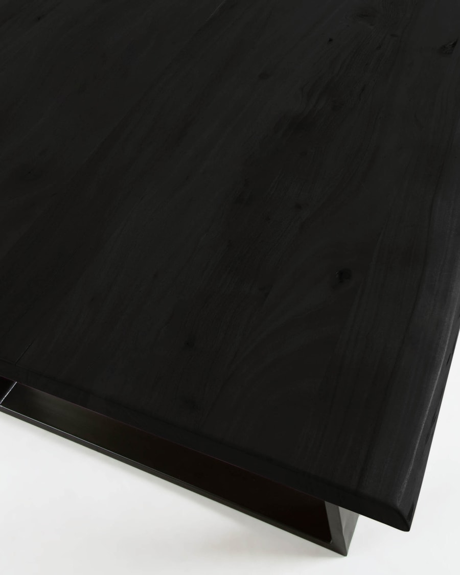 Alaia table in solid black acacia wood with black steel legs, 180 x 90 cm