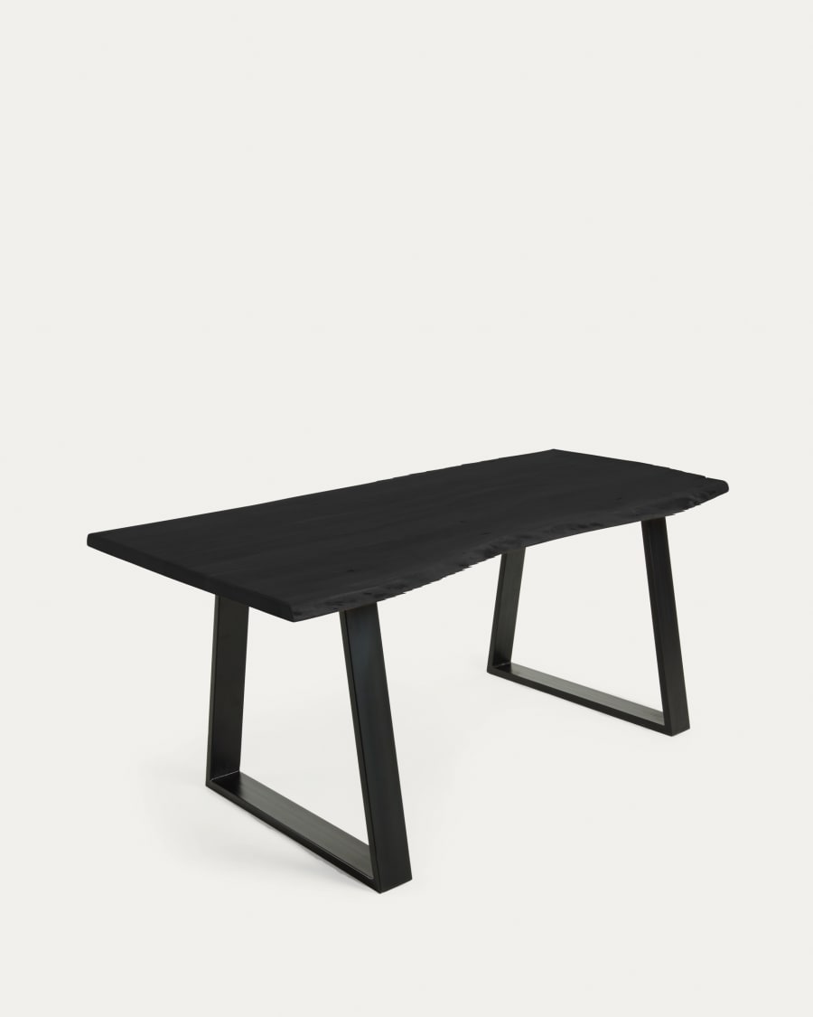 Alaia table in solid black acacia wood with black steel legs, 180 x 90 cm
