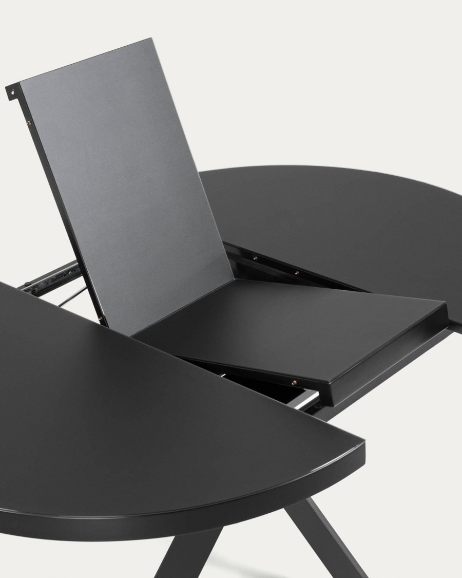 Vashti extendable round glass table with steel legs with black finish Ø 120 (160) cm