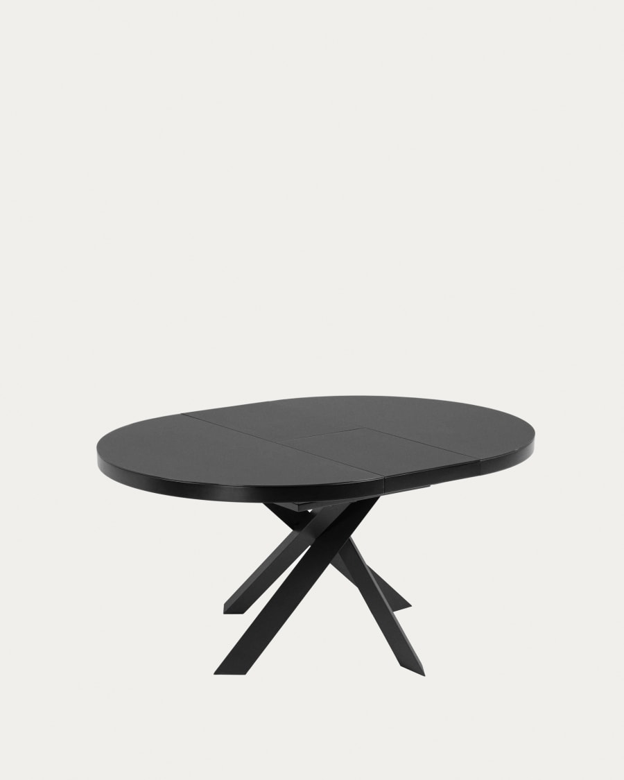 Vashti extendable round glass table with steel legs with black finish Ø 120 (160) cm