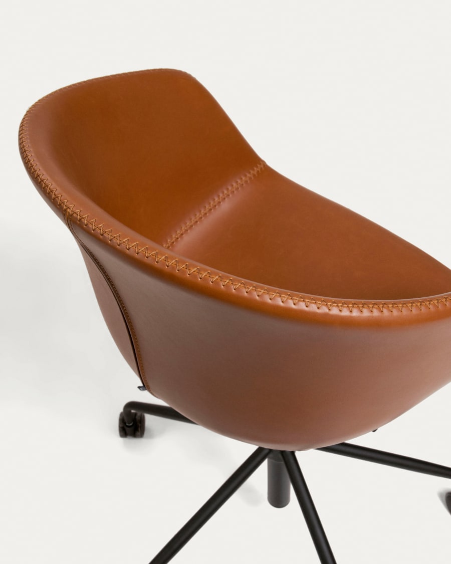 Yvette faux leather office chair in brown with steel legs in a black finish