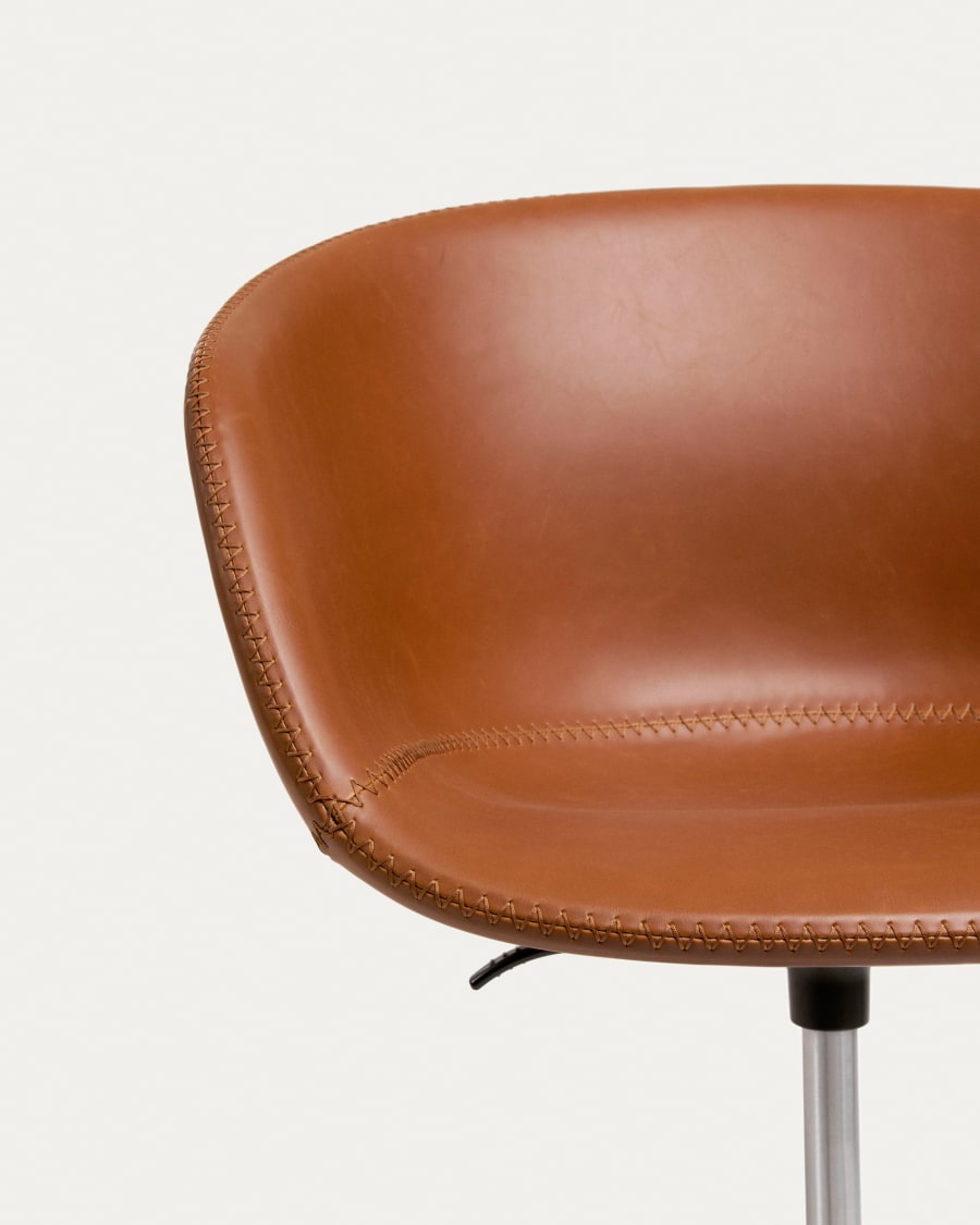 Yvette faux leather office chair in brown with steel legs in a black finish