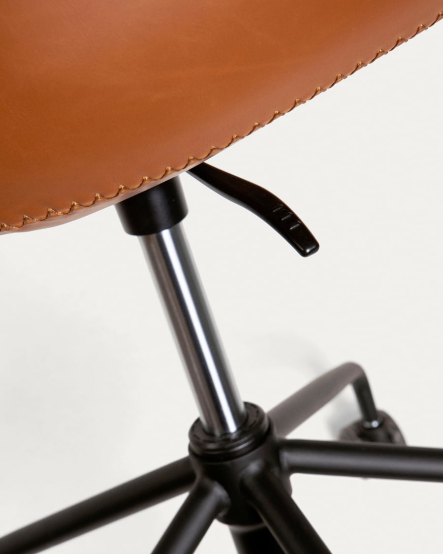 Yvette faux leather office chair in brown with steel legs in a black finish