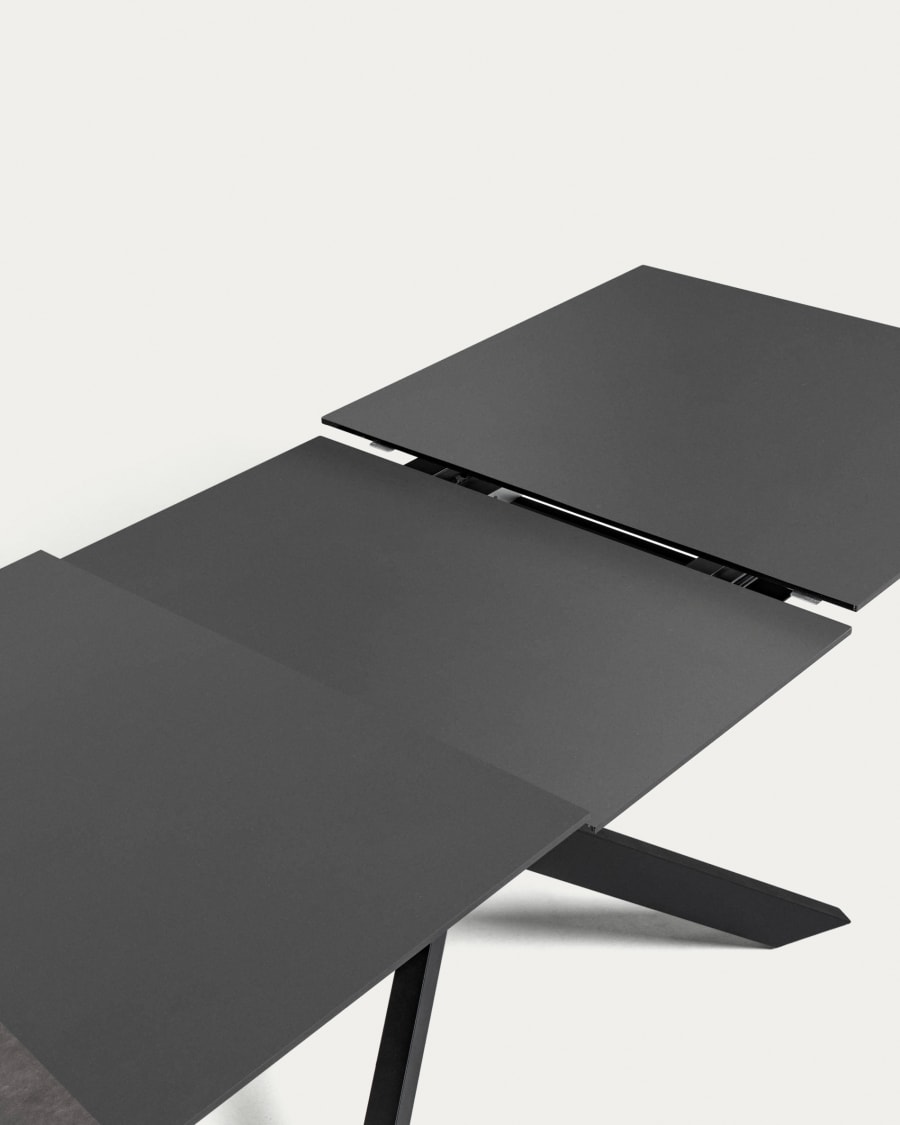 Atminda extendable glass table with steel legs with black finish 160 (210) x 90 cm