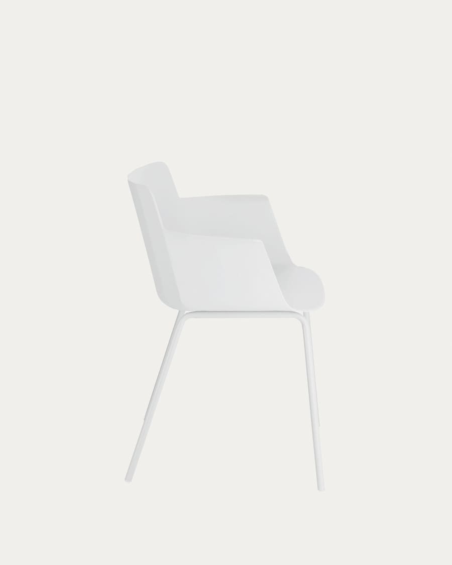 Sedia con braccioli Hannia bianca e gambe in acciaio bianco