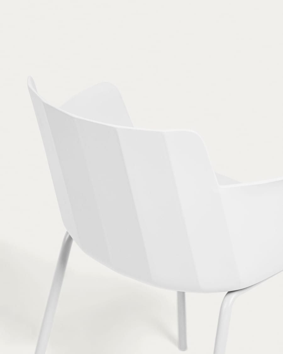 Sedia con braccioli Hannia bianca e gambe in acciaio bianco