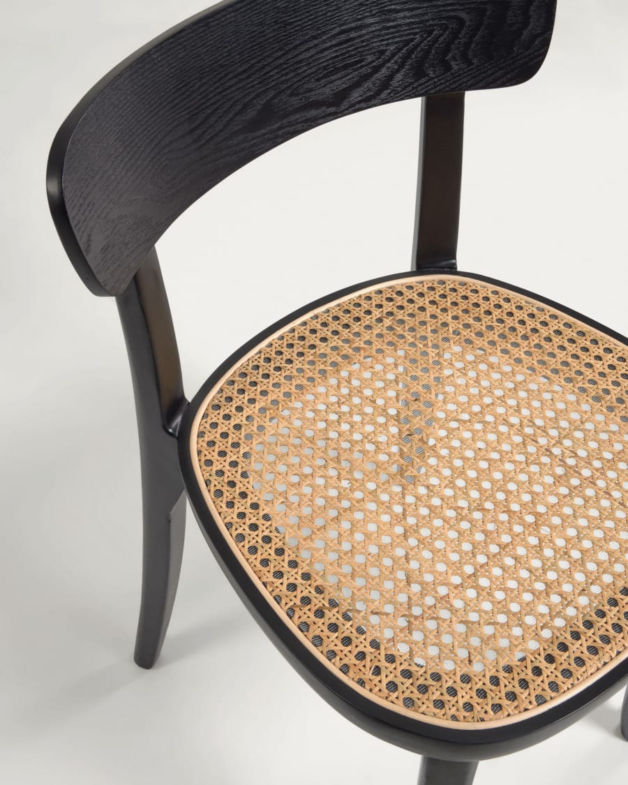 Romane chair in solid beech with black finish, ash veneer and rattan