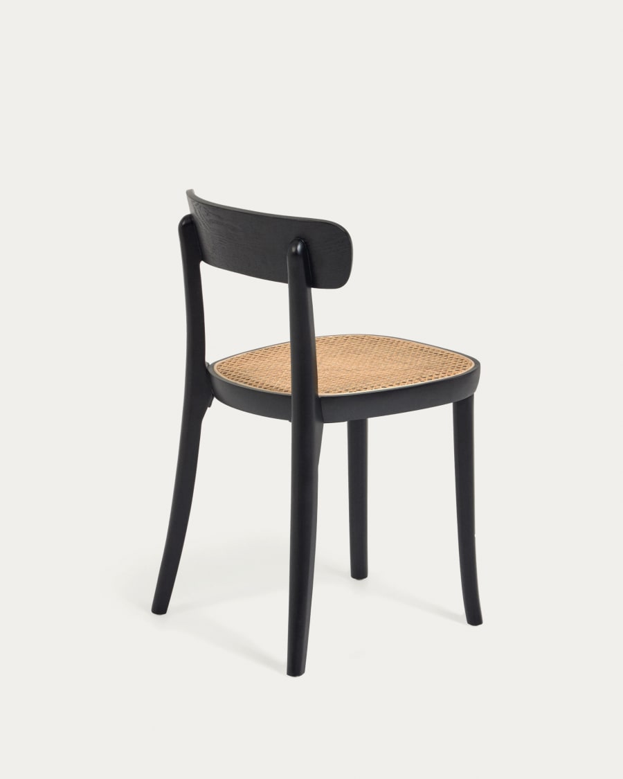 Romane chair in solid beech with black finish, ash veneer and rattan