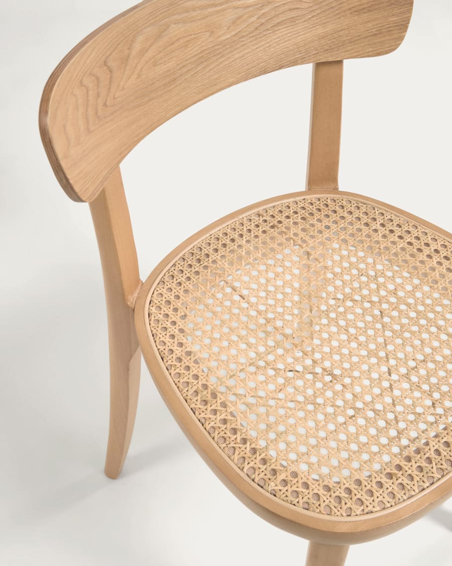 Romane chair in solid beech with natural finish, ash veneer and rattan