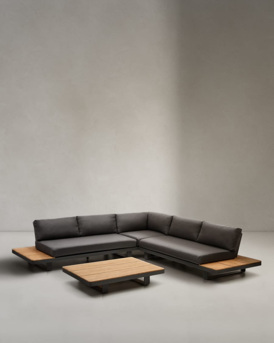 Tosqueta 5-seater corner sofa and table set made from aluminium and solid teak wood FSC 100%
