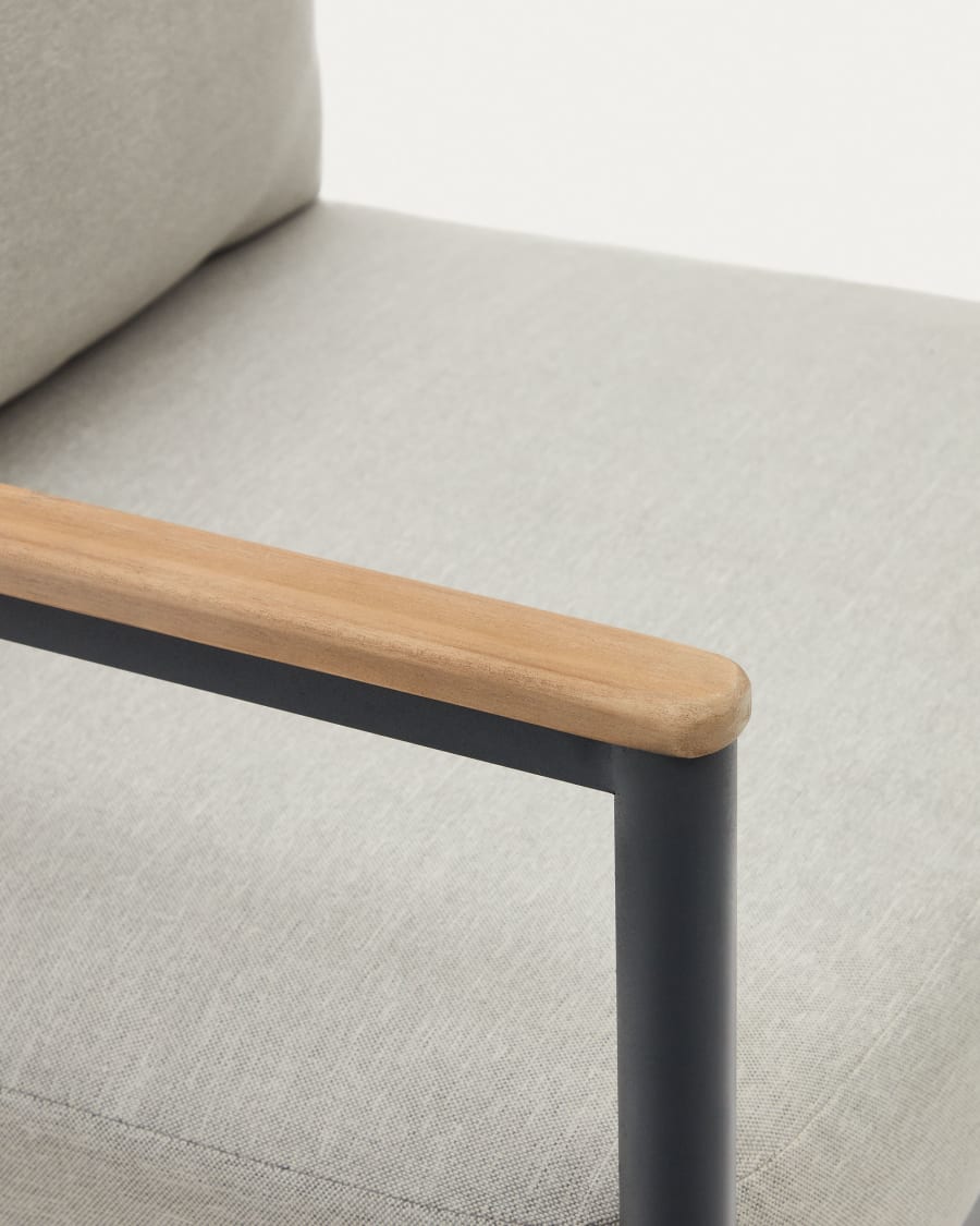 Aiguafreda set, 2 seater sofa, 2 chairs & coffee table made from grey aluminium & acacia
