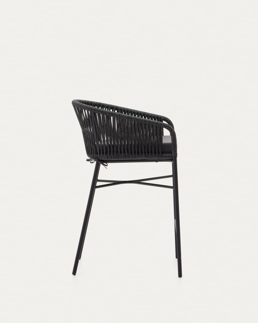 Yanet rope stool in black 65 cm in height