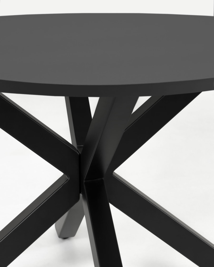 Argo round table in black lacquered MDF with steel legs with black finish Ø 120 cm